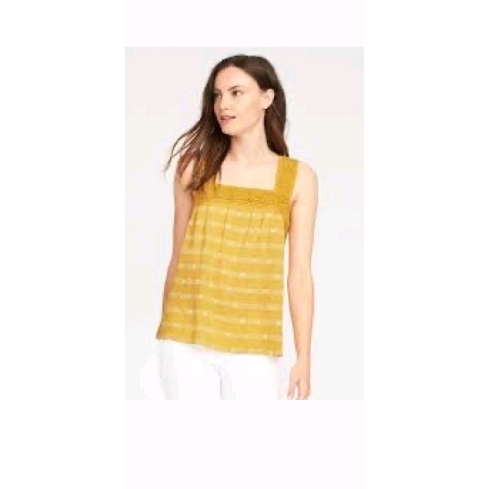 Old Navy Yellow Crochet Lace Stripe Cotton Tank Top Large Golden Opportunity